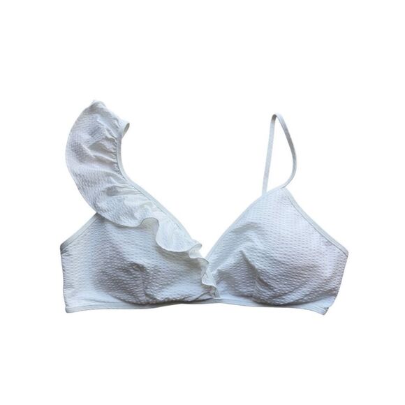 Vineyard Vines White Seersucker Ruffle Bikini Top Size L - Picture 4 of 10